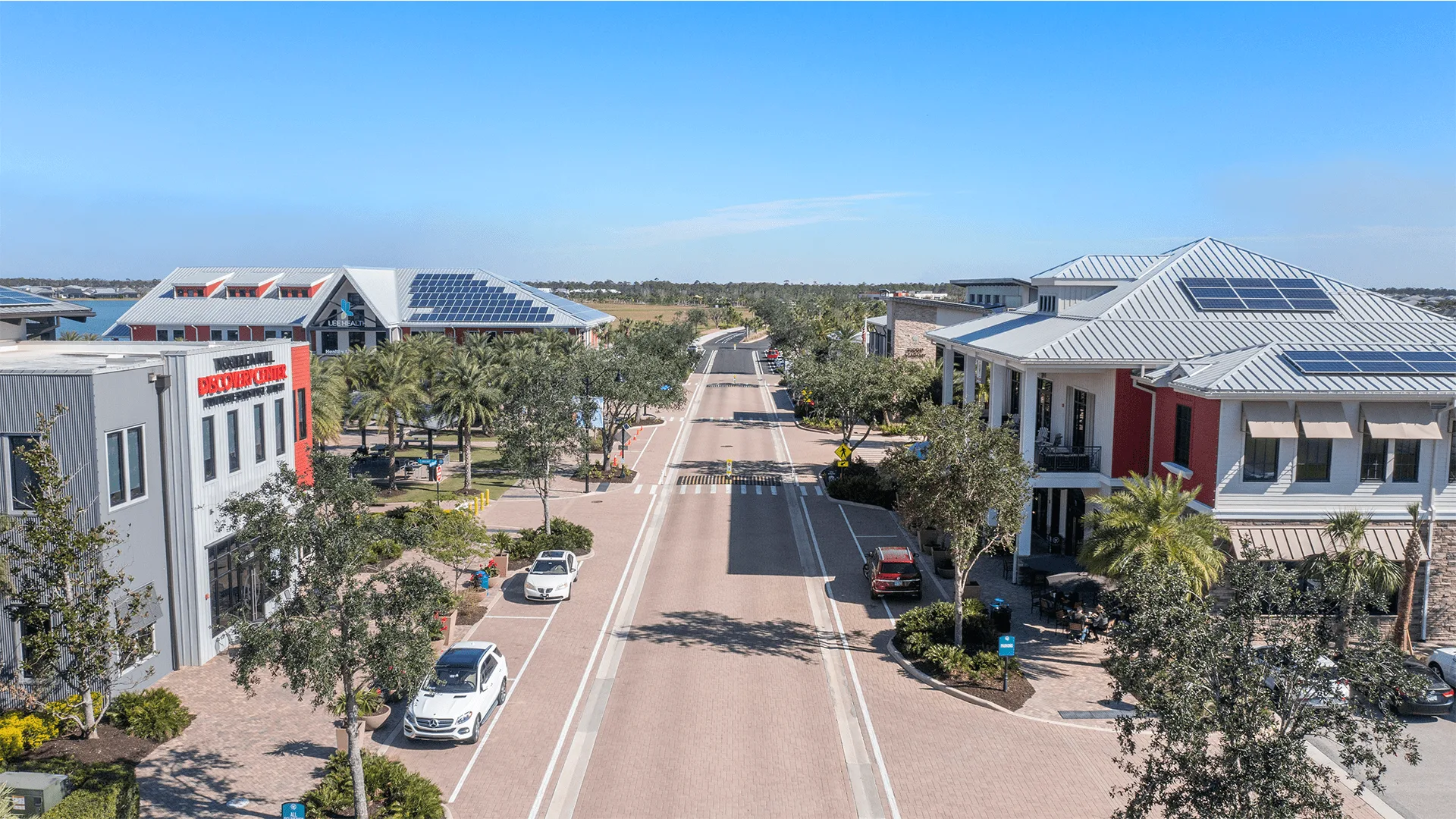 Babcock Ranch® New Homes — downtown and Lake Babcock from above